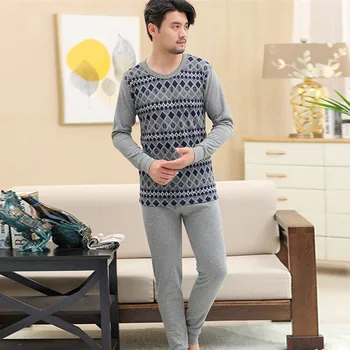 

Fashion men's thick autumn clothing long trousers combed cotton jacquard sanding thermal underwear set bottoming shirt