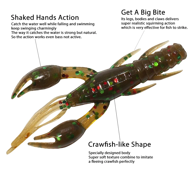 XFISHMAN Crawfish-Lures-Bass-Fishing-Jig-Trailers-Soft Plastic 25/30 pk Shrimp Creature Crawdad Baits Kit 2 Huge Pinchers 3-4in 