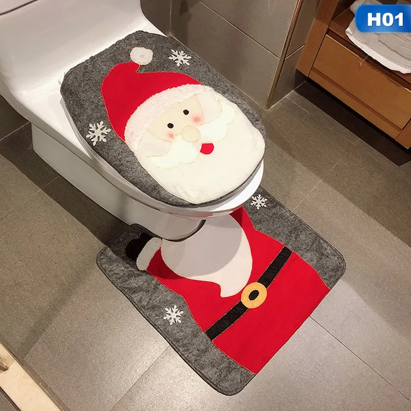 Wc сиденье коврик для ног Рождество колпачок украшения счастливый Санта пальто унитаз и ковры аксессуары для ванной комнаты Санта Клаус 1 комплект - Цвет: H01