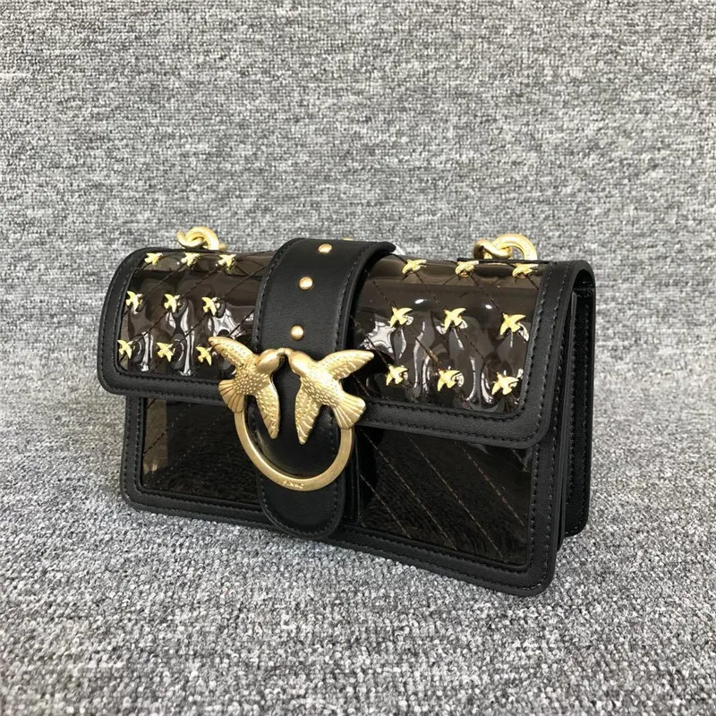 

Jelly Swallow Bag 19 New Style Versatile Fashion Shoulder Chain Flying Bird Badge Square Sling Bag Transparent Shoulder WOMEN'S