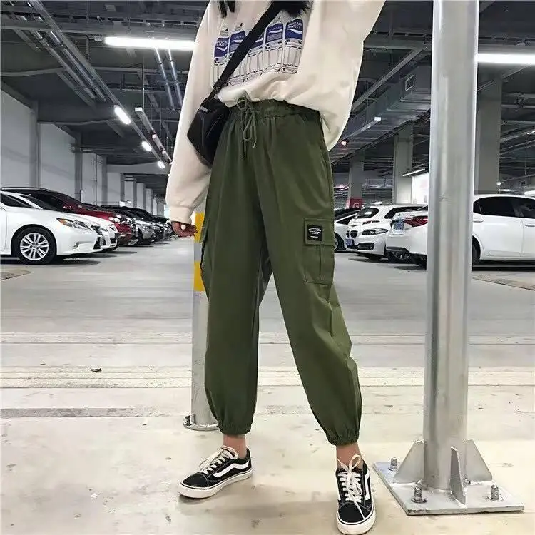 Женские брюки-карго, классические, 2XL, свободные, эластичные, с высокой талией, женские брюки, по щиколотку, подходят ко всему, шикарные, повседневные, модные, Harajuku