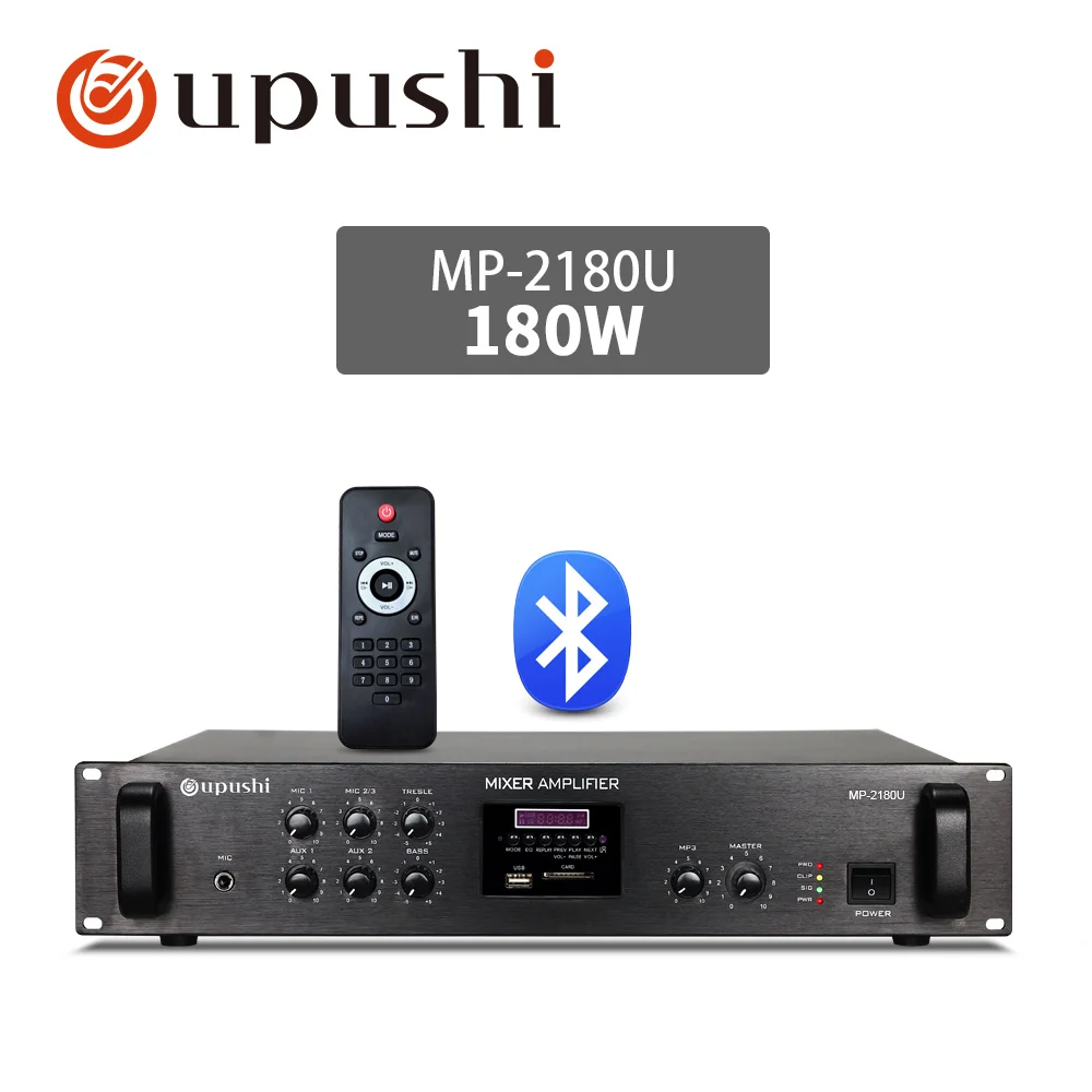 Oupushi MP-2180U высокомощный профессиональный усилитель вещания Многофункциональный Bluetooth усилитель Поддержка дистанционного управления - Цвет: 180W MP-2180U