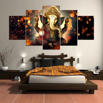 

Canvas Painting Wall Art Home Decor Frame 5 Pieces Ganesh Elephant Trunk God For Living Room Modern HD Printed Landscape Picture