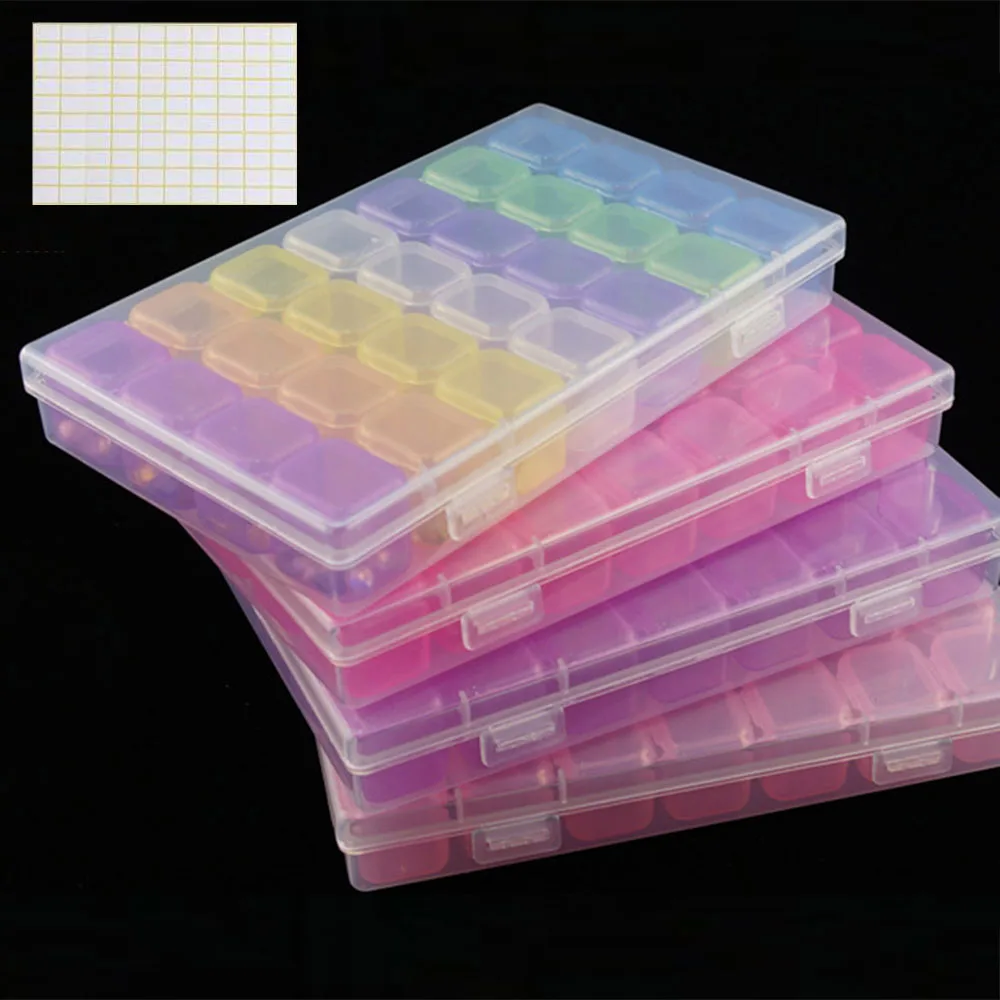 56/28 Slots Plastic Storage Box Diamond Painting Kits Nail Art Rhinestone Tools Beads Storage Boxes Case Organizer Holder
