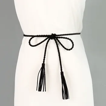 

Novelty Folk Weave Bow Slim Leather Belt Dress Decoration Waist Belts For Women Harajuku Off White Cinturon Mujer Punk Riem Gg