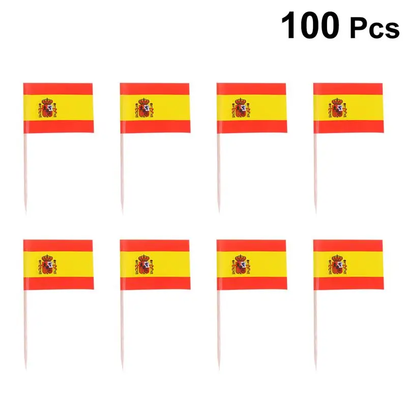 Spain 100 шт деревянный флаг зубочистки торт кекс топперы фрукты вилки пищевая зубочистка для национального дня украшения вечерние закуски - Цвет: Spain