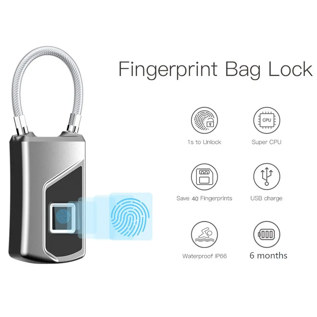 

Smart Waterproof Wireless Fingerprint Lock Suitcase Anti-Theft Long Standby Electronic Padlock USB Charging APP Control