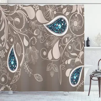 

Paisley Shower Curtain Oriental Motifs with Swirled Branch and Flower Pattern Bohemian Art Cloth Fabric Bathroom Decor