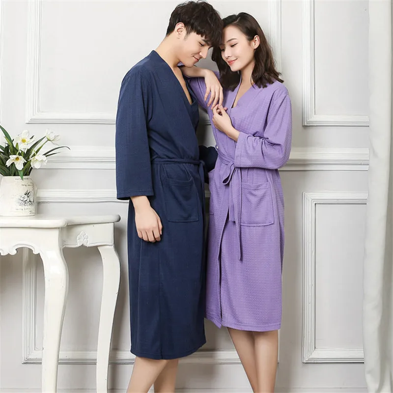 

Long Sleeve Robe Nightwear For Lovers Sleepwear Sexy Casual Loose Kimono Bathrobe Gown Softy Solid Color Negligee Home Clothing