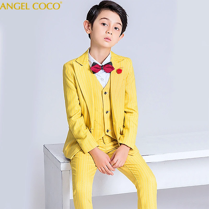 Костюм для мальчиков одежда блейзер для мальчиков детская одежда в желтую полоску торжественный детский Свадебный костюм комплект из 5 предметов для детей от 3 до 16 лет, Terno Menino