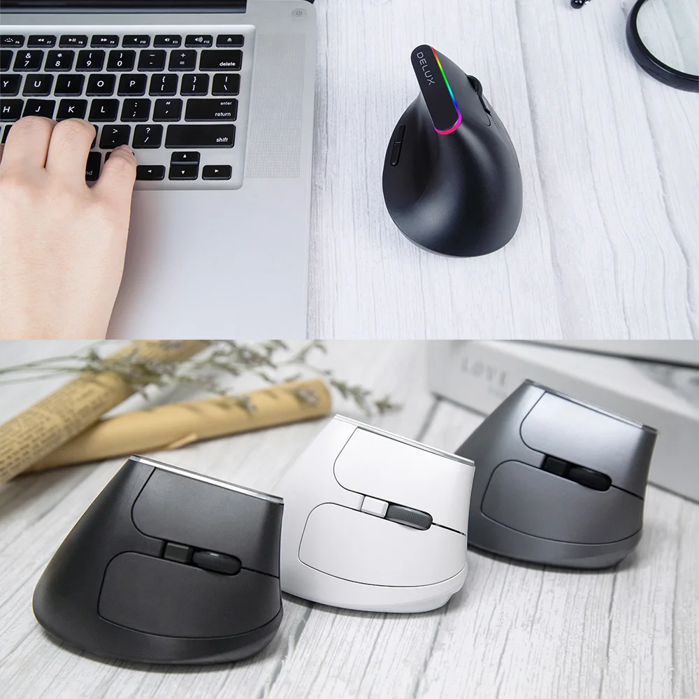 wired computer mouse Delux M618C Wireless Mouse Ergonomic 6D 1600 DPI Vertical Mause RGB Breathing Light Mice for PC Laptop Office Gift computer mouse wireless