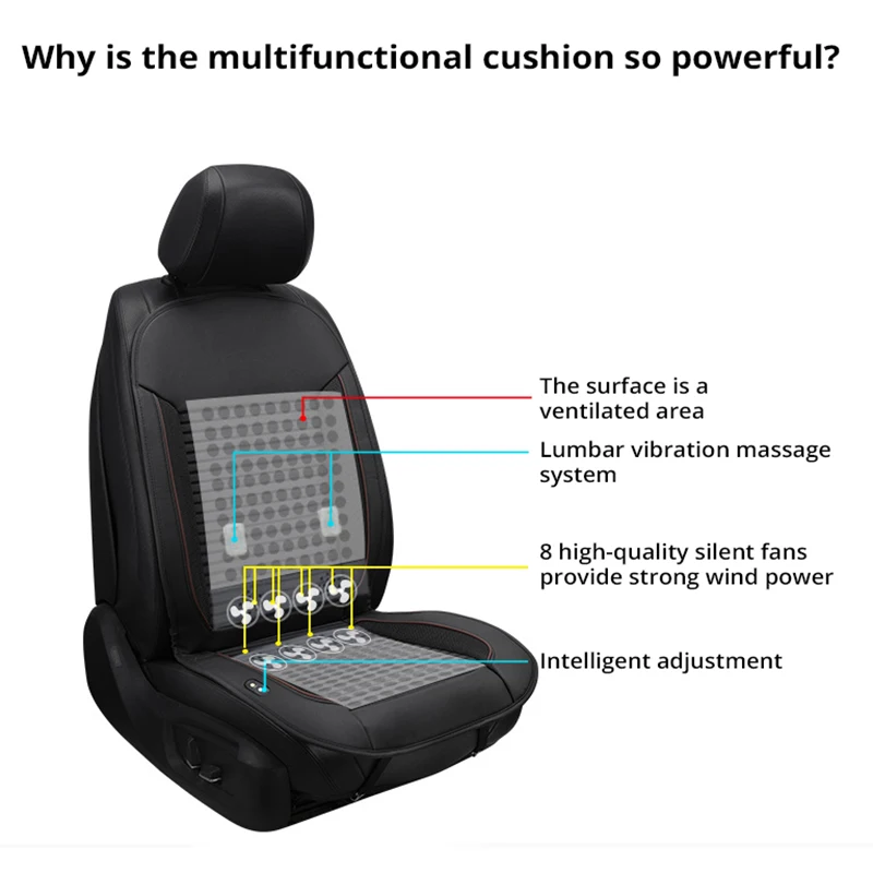 Car cold air massage cushion  Ventilated car massage seat cushion  Car summer cool pad massage mat 12V & 24V 6