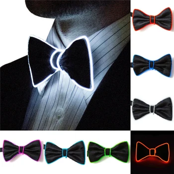 

2019 New 10 Color Choice Flashing Light Up LED Neon Bow Tie Lemon Green glow EL wire BowTie For Evening Party Decor