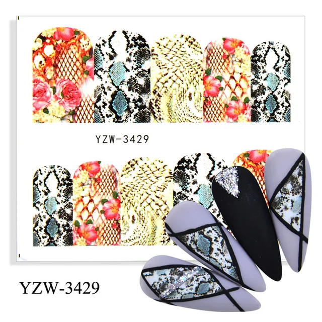 Colorful Face Flower Stickers Nail Stickers Transfer Nails Water Decal Nail Decals Leaf Sticker Series Watermark Nails Geometric YZW-3429