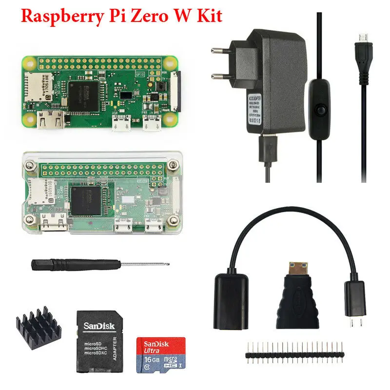 Raspberry Pi Zero W 1 ГГц 512 М DIY комплект питания 5MP камера Чехол 16G карта 1 ГГц одноядерный процессор CSI разъем для камеры DIY комплект Портативный комплект Mini HDMI и USB мобильный порт 40 игл