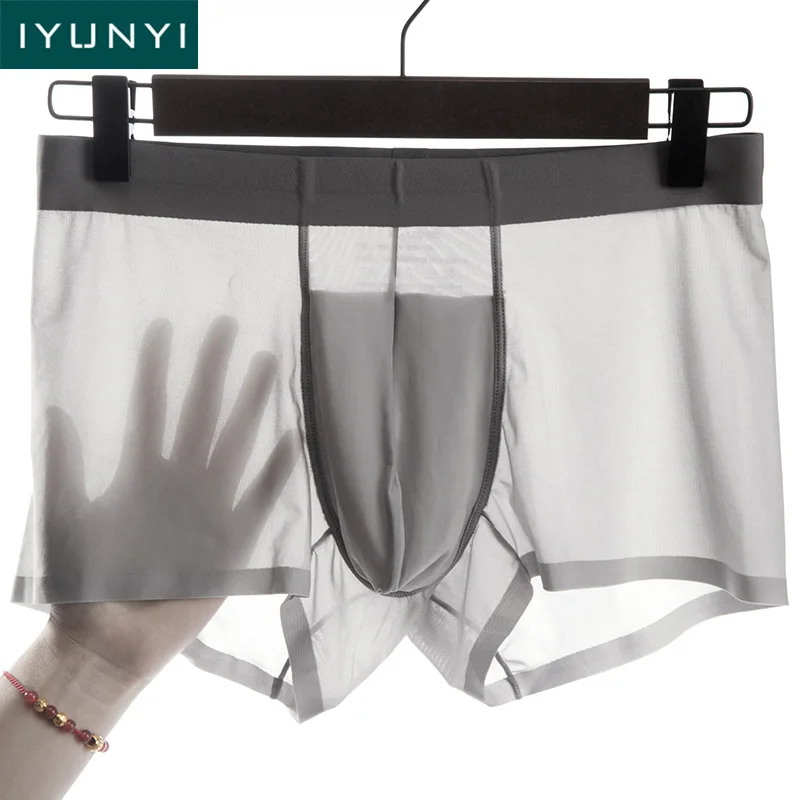 

IYUNYI Summer Ice Silk Men Underwear Seamless Transparent Boxer Shorts Ultra Thin Sheer Breathable Comfortable Pantie Underpants