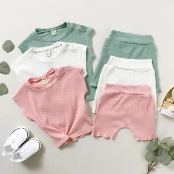 

Pudcoco 2pcs Kids Baby Girl Summer Clothes Set Ribbed Tank Crop Top Vest + Shorts Pants Solid Color Outfits Kids Clothing