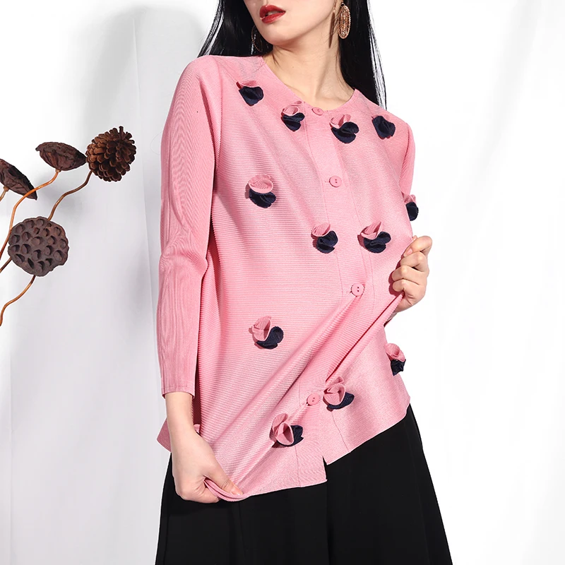 LANMREM Весна Лето Новая модная рубашка с цветочным принтом плиссированная однобортная рубашка с рукавами три четверти большой размер женская блузка YF233
