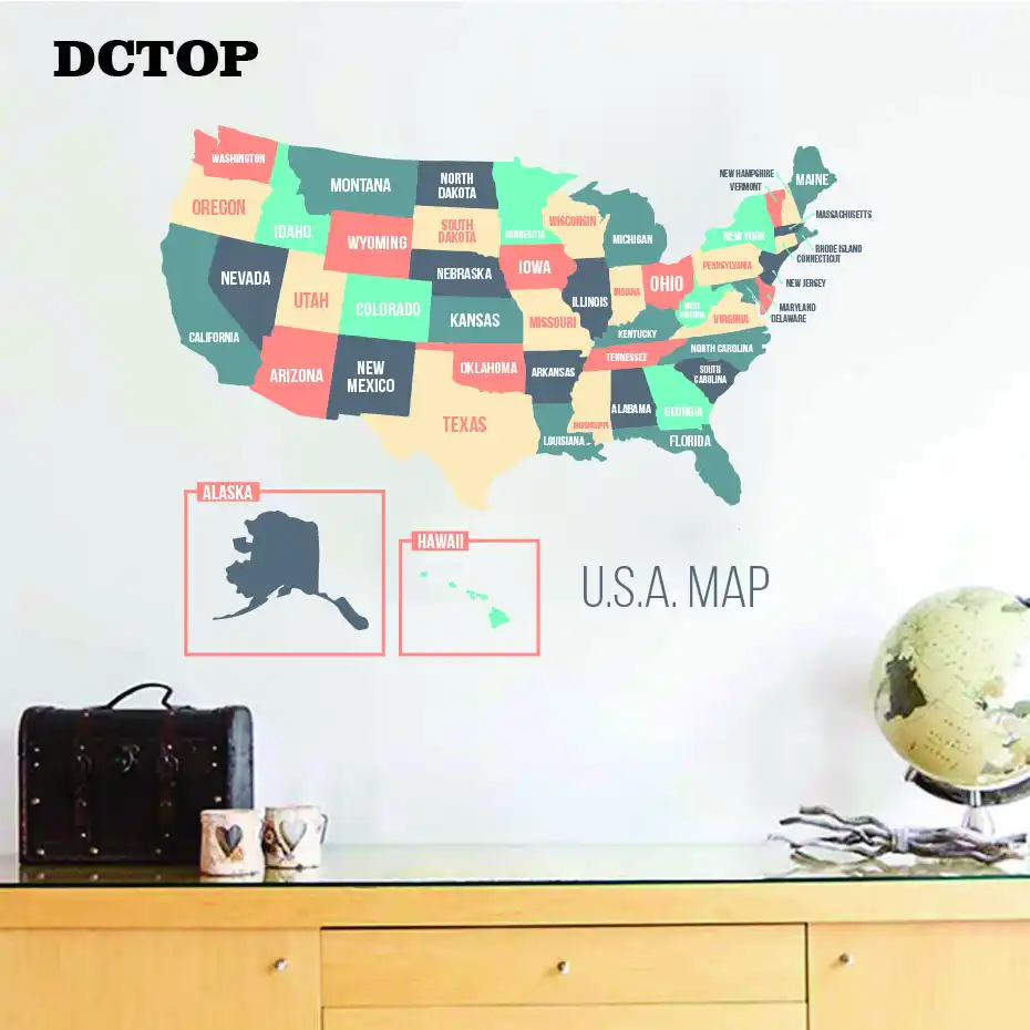American Map Usa Map Home Wall Sticker Maps Removable Letter Vinyl