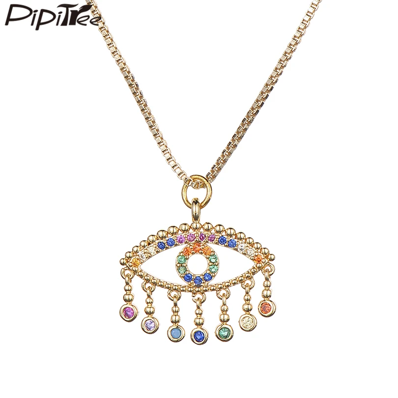 Pipitree красивое ожерелье сглаза с подвесными камнями CZ AAA Радужный кубический цирконий кулон ожерелье для женщин леди ювелирные изделия