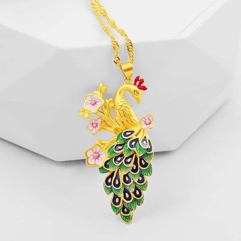 Enamel Colorful Peacock Pendant Yellow Gold Filled Beautiful Womens Chain Gift | Украшения и аксессуары