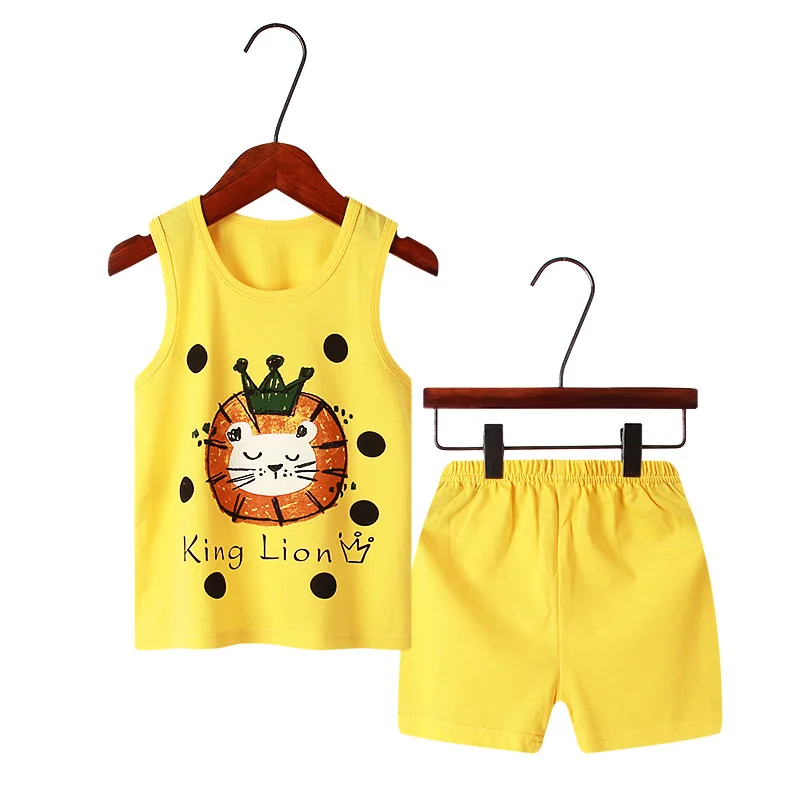 1-10 Yrs Kids Boys Clothing Sets Summer Outfits Cartoon Print Sleeveless O-Neck Cute Tank Tops with Shorts Baby Girls Pajama Set Clothing Sets luxury Clothing Sets