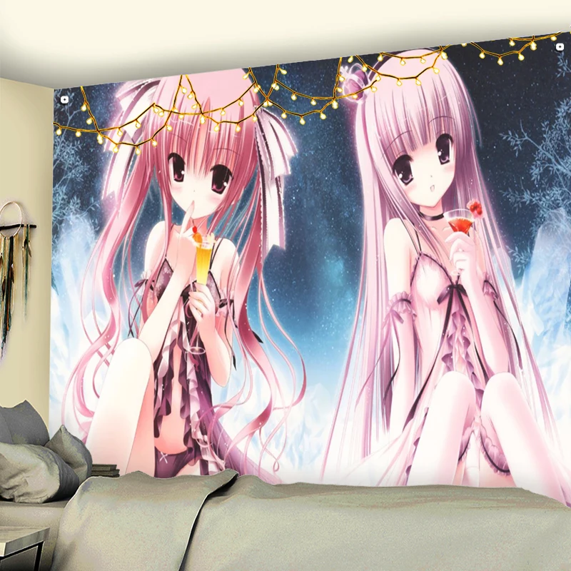 HOKMAH Tapeçaria colorida de anime fofo, design de desenho animado japonês  Kawaii japonês engraçado tapeçaria rosa arte de parede para sala de estar  quarto dormitório decoração de casa tapeçarias pano de fundo (