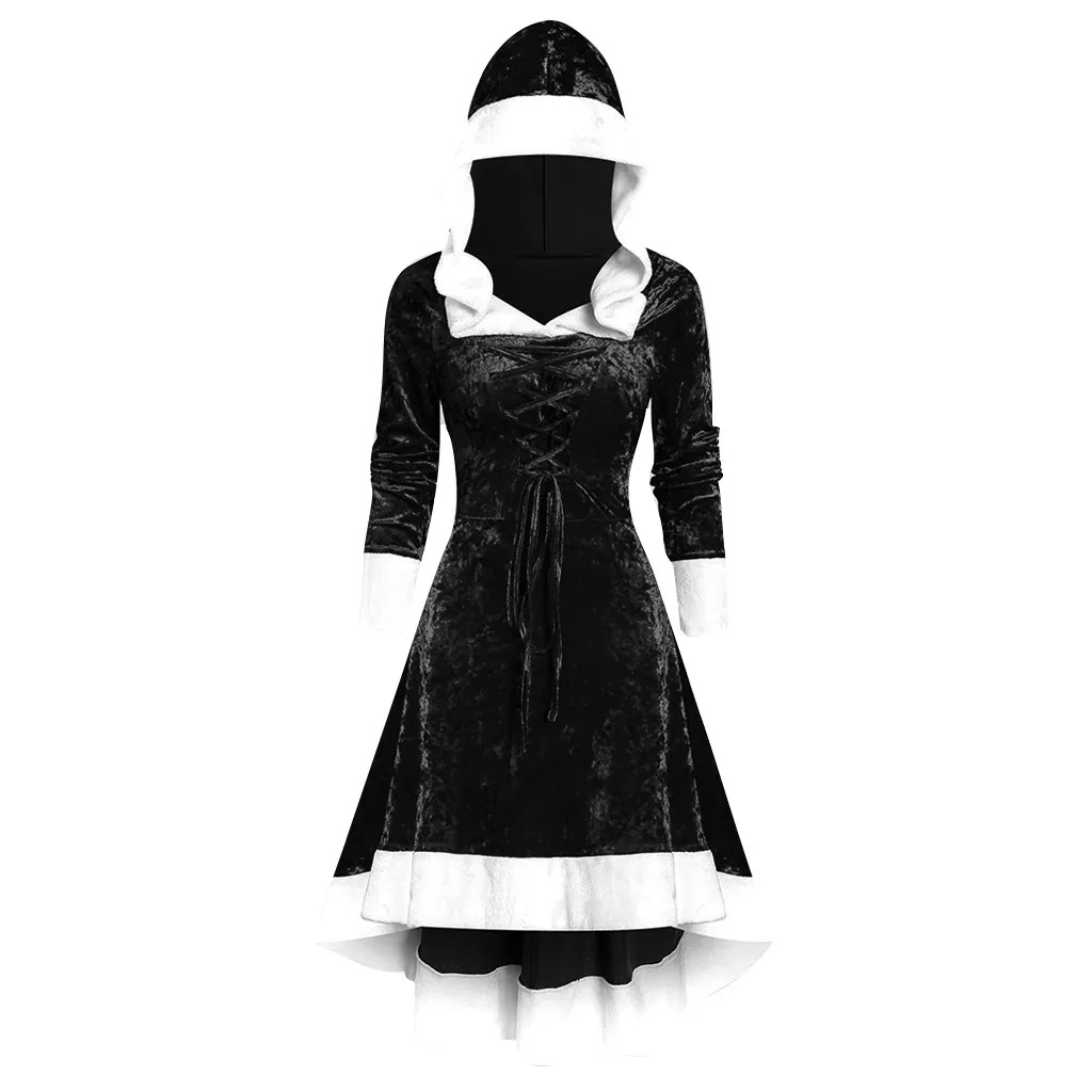 Robe hiver femme, женское платье, рождественское, с длинным рукавом, винтажный плащ, на шнуровке, высокое, низкое, Фланелевое, зимнее платье, vestidos ropa mujer