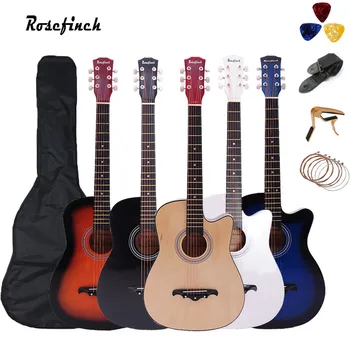 

Acoustic Guitar 38 inch Folk Guitar for Beginners 6 Strings Basswood with Sets Black White Wood Brown Guitar AGT16A