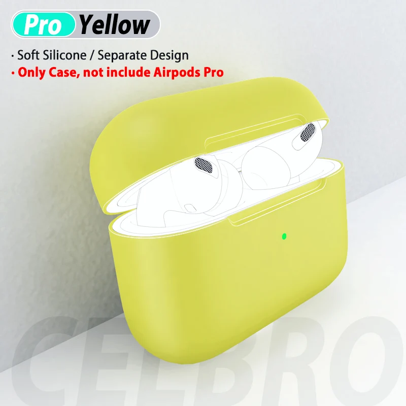 Yellow Цветной чехол-накладка для AirPods Pro, силиконовый беспроводной зарядный бампер для наушников Air Pods Pro 2 1, мягкий чехол, 1:1 - Цвет: Yellow