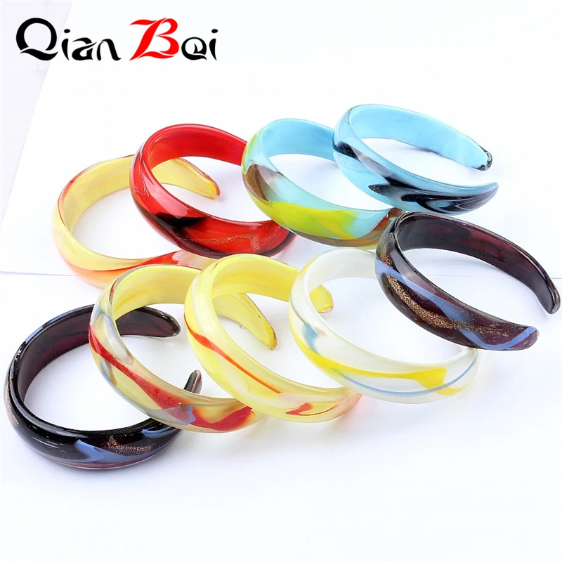 QianBei Mode 6PCS Leopard Glas Armbänder Für Frauen Bunte Armreifen Murano Manschette Charms Armband Böhmischen Punk Elegante – Detail 4