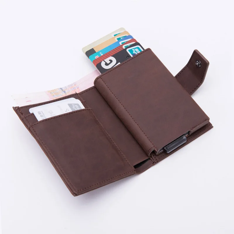 DIENQI RFID визитница Для мужчин кошельки модные Короткий Мужской кошелек мешочек с деньгами кошелёк небольшой бренд класса люкс, складываются в три раза кожаный бумажник ва - Цвет: Coffee