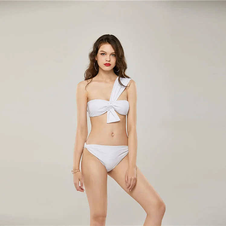 

LaFata Women's Bikini Swimsuit One- Shoulder Chest Knot Swimsuit Single Room Sexy Bathing Suit Sea Swimwear