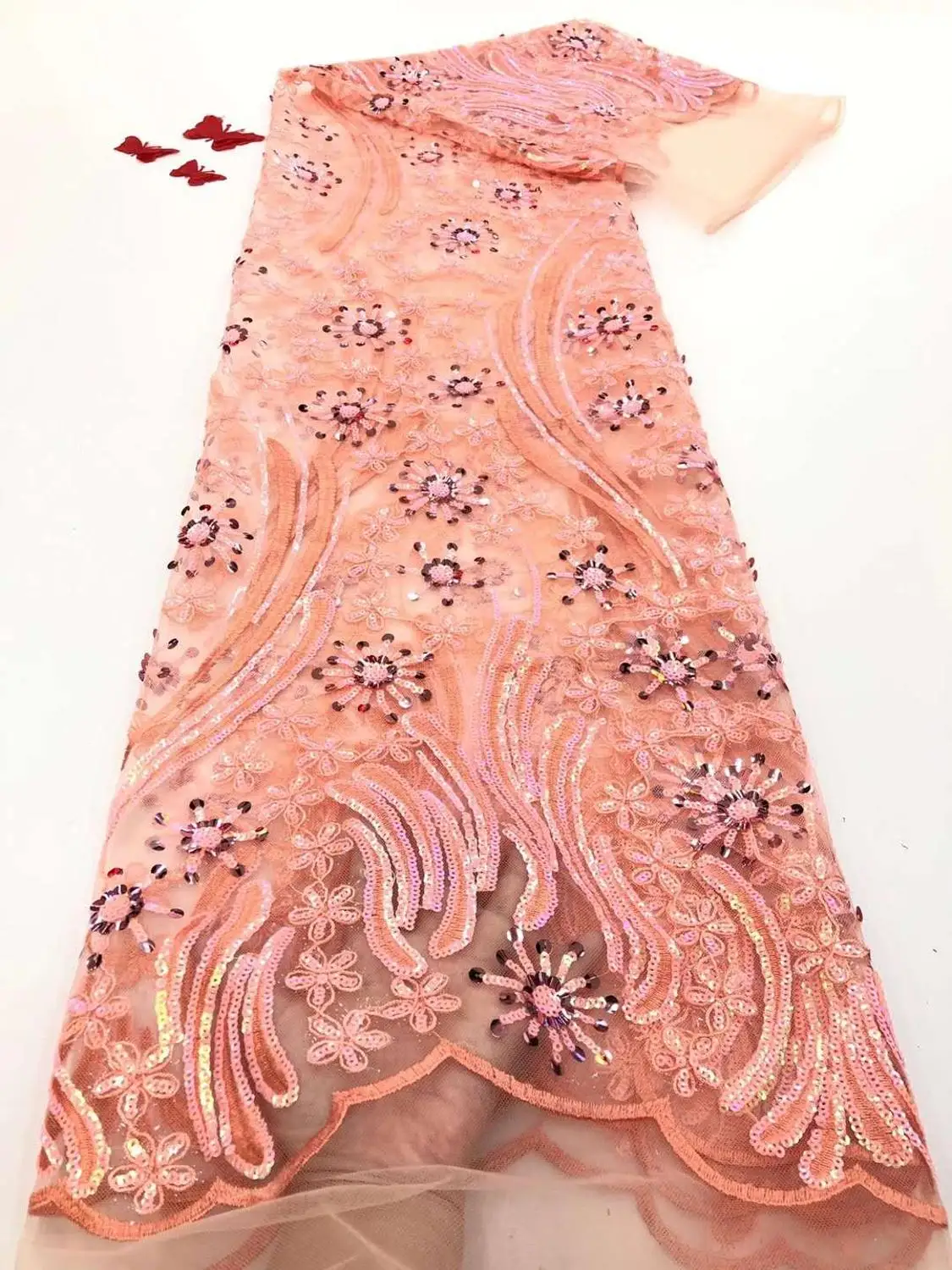 

High Quality African nigerian tulle Lace Fabric fabric with sequins guipure lace fabric Embroidery Gauze nigerian dress