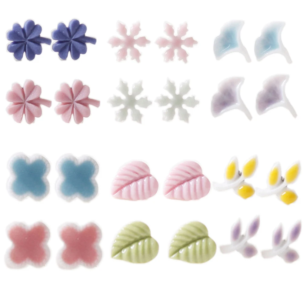 K083-1 BIGBING ювелирные изделия Модные DIY Рождество Снежинка Лист кленовые листья абрикосовый клевер серьги-гвоздики из керамики