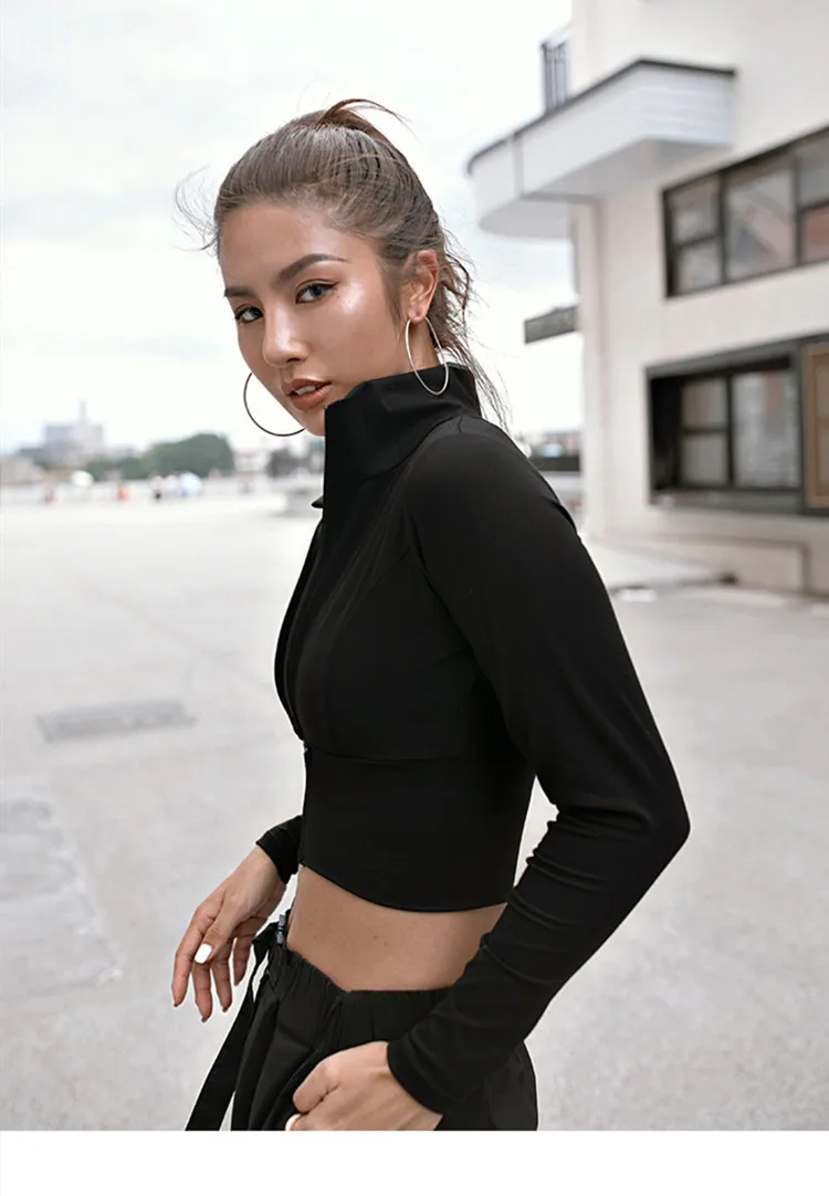 Women Long Sleeve Yoga Shirt Zipper Sport Coat Running Jacket Gym Fitness Slimming Crop Tops elastic force Fitness Sweatshirt