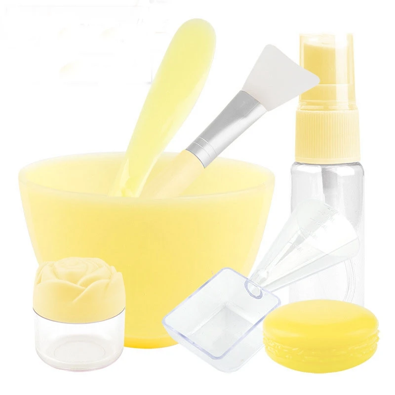 7PC/Set DIY Face Mask Tools Makeup Beauty Brush Spoon Stick Bowl Spray Professional Makeup Brush Cosmetics Silicone Bowl - Цвет: Yellow