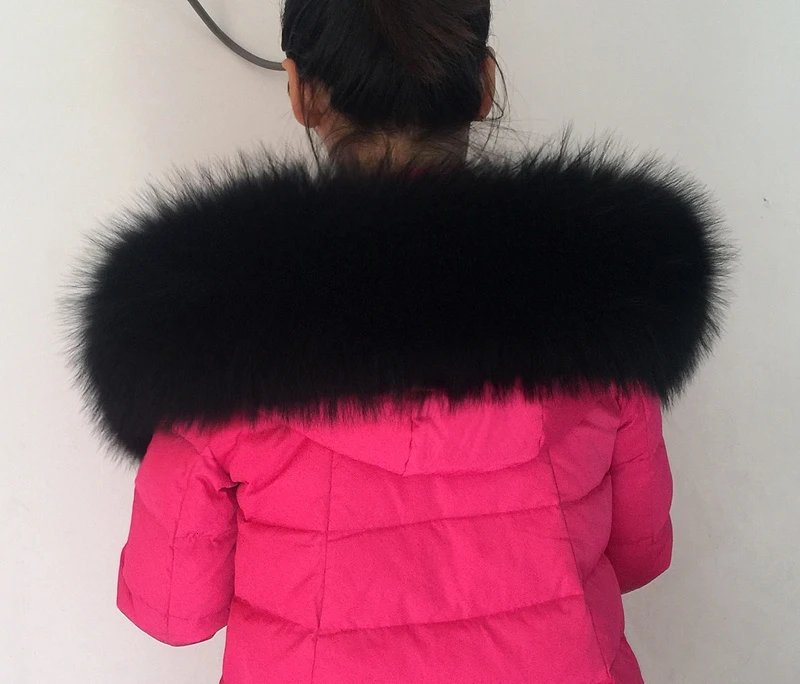 Новинка, зимнее пальто с воротником из меха лисы, меховое пальто с воротником из меха енота, женское роскошное пальто с меховым воротником, модный брендовый женский шарф - Цвет: Black