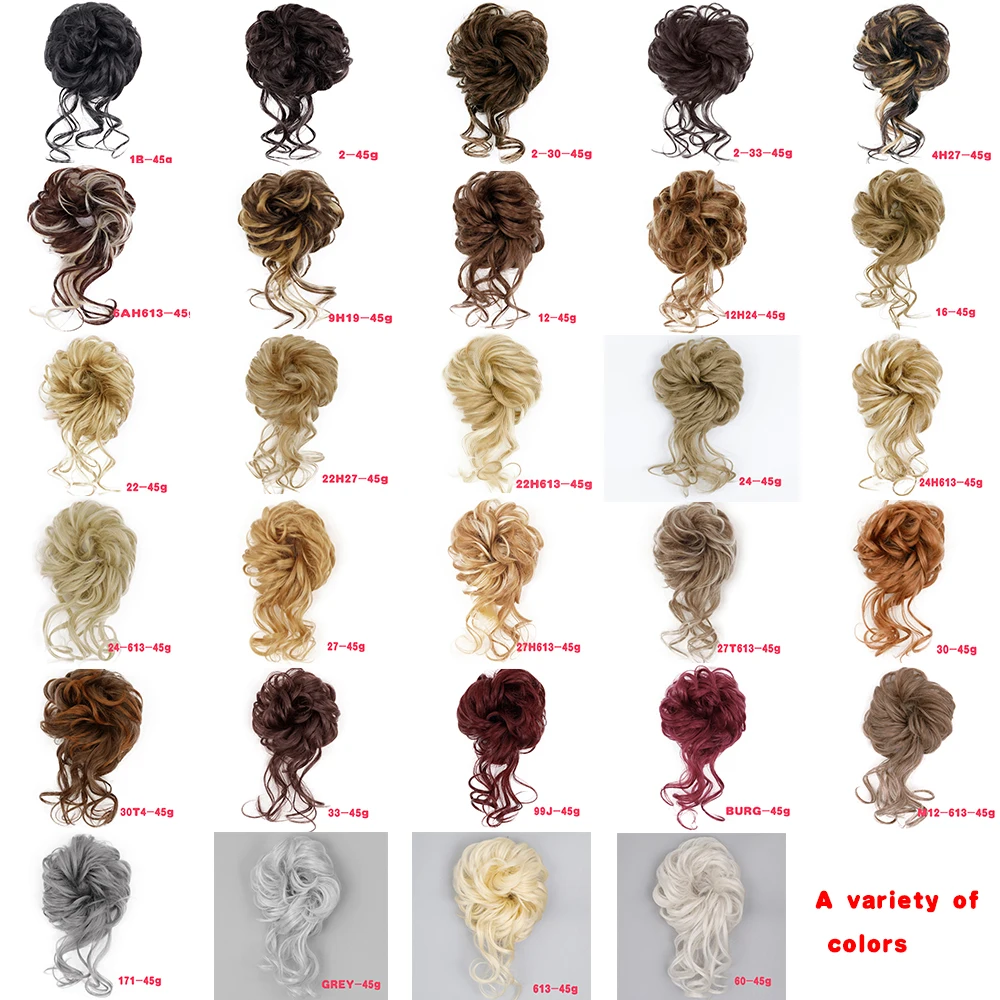 MERISIHAIR Synthetic Girls Curly Scrunchie Chignon With Rubber Band Brown Gray Hair Ring Wrap On Messy Bun Ponytails