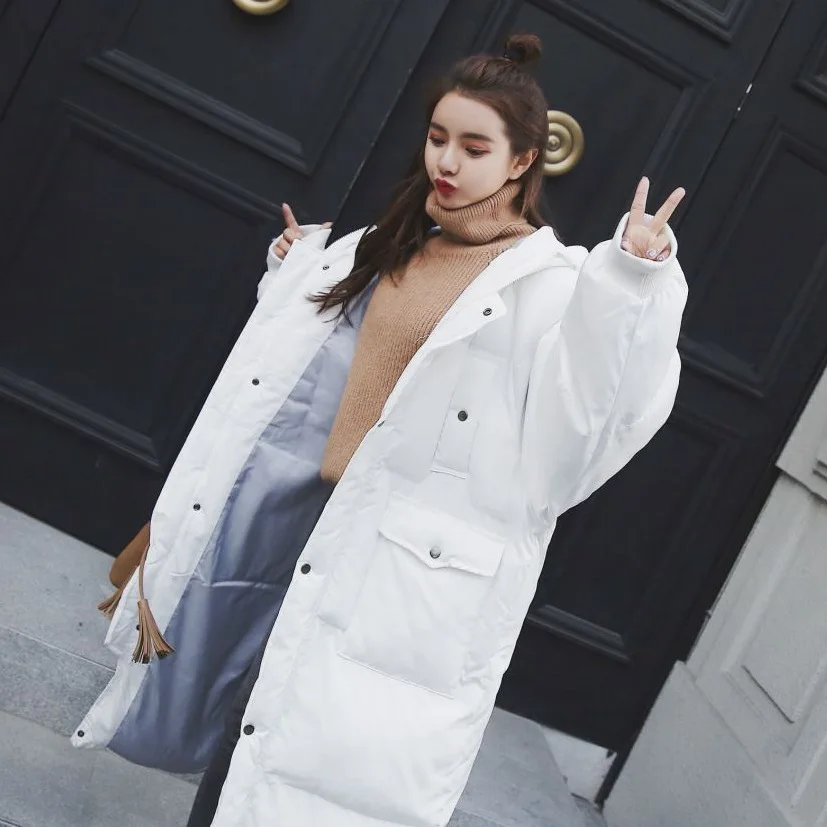 

Photo Shoot Korean-style Oversize Two-color Couples Hooded down Coat Women's Loose-Fit Casual Thick BF Cotton-padded Clothes Lon