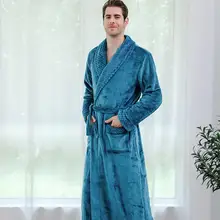 Мужской ночной халат, зимний удлиненный плюшевый халат, халат с длинными рукавами, фланелевый комплект одежды для сна, домашний мягкий Халат