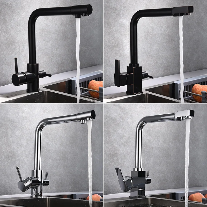 

Kitchen Faucet Hot And Cold Rotating Washing Basin Triple Use-in Drinking Water Pure Tap Matte Black