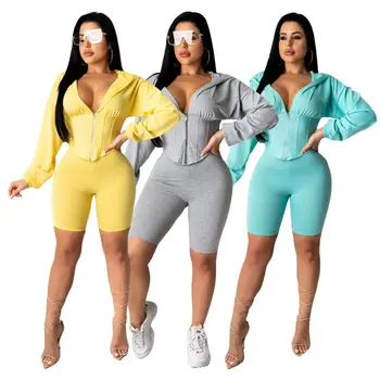 

Echoine Hoodies Tops and Shorts Two Piece Set Skinny Bodycon Sweatshirt Women Tracksuit lounge wear Sportwear Gym Run Set
