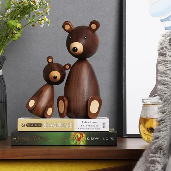 Adorable Wooden Bear and Panda Duo: Charming Home Decor Companions 1