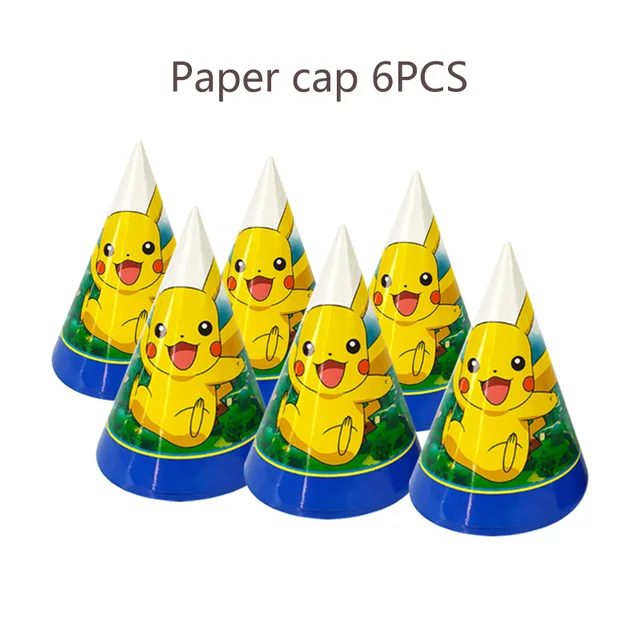 Pokemon Birthday Party Tool Props Straw Banner Baby Shower Party Supplies Wedding Balloon Decoration Pikachu Topper Boy Surprise 6PCS hat