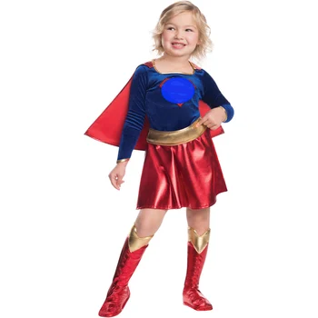 2020 nowy kostium dziecko słodkie dziewczyny kostium Supergirl Cosplay Halloween Purim kostium dla dzieci Party Dress tanie i dobre opinie CN (pochodzenie) Pants Cloak Jumpsuits Rompers anime Zestawy super girl Poliester Kostiumy