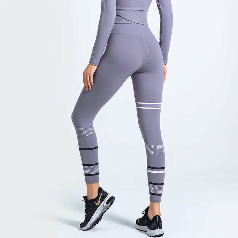 Yoga Pants Women's Seamless Sports Skinny Yoga Pants Women's Gym Workout Striped High Waist Skinny Stomach Pants