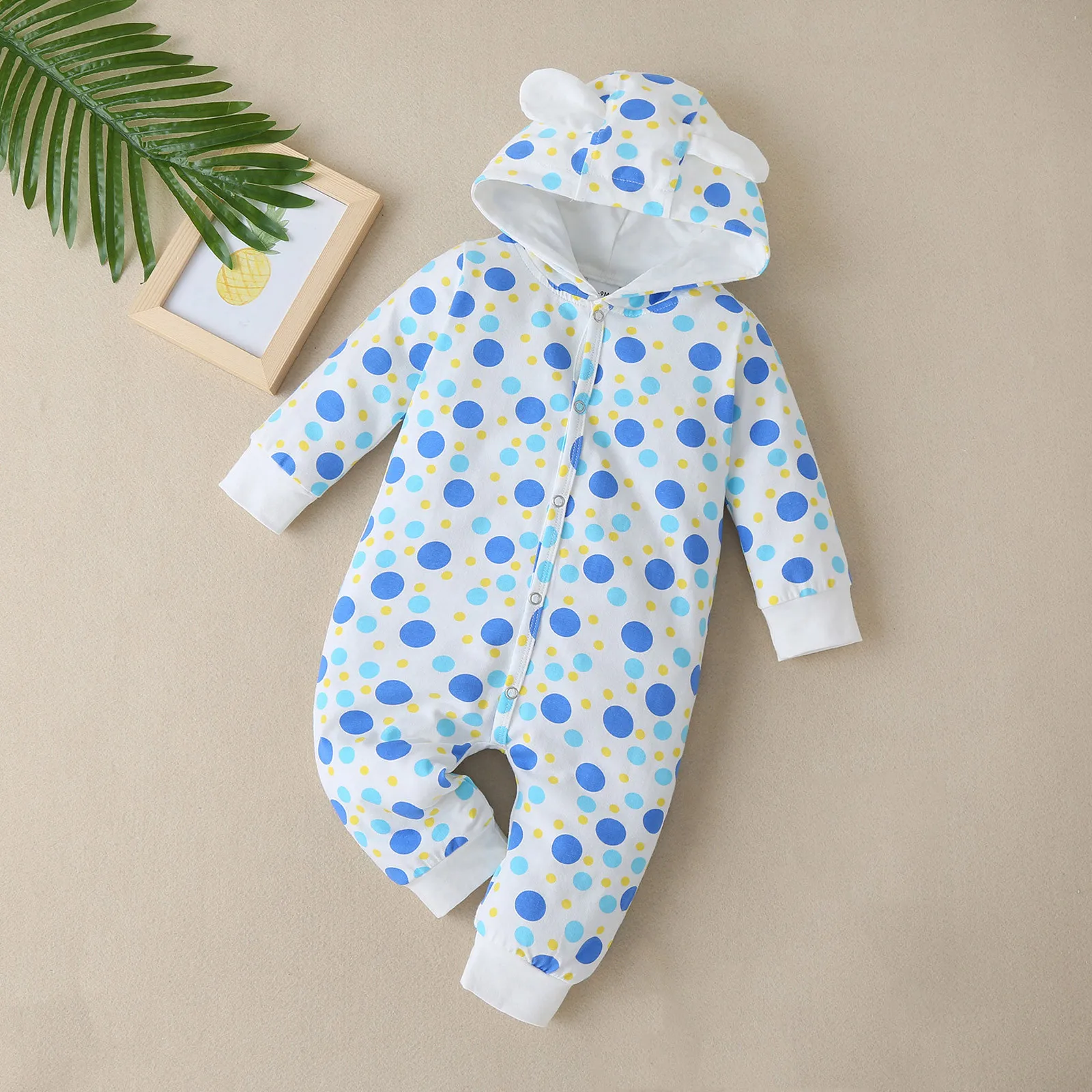 

Newborn Infant Baby Boys Girls Polka Dot Hooded Thick Romper Outwear Jumpsuit baby clothes spring autumn long sleeved fashion M5