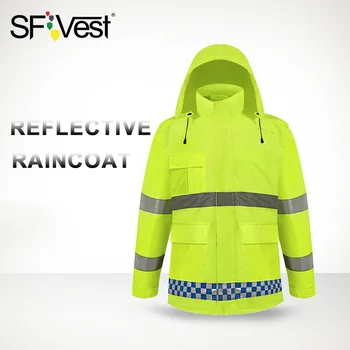 

SFVest Fluorescent Yellow High Visibility Reflective Rainwear Coat Luminous Safety Raincoat workwear
