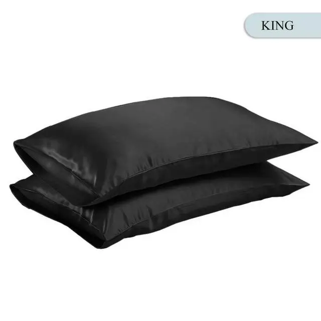 US King Black 37 queen/KING Шелковый атласный чехол для подушки, постельные принадлежности, гладкий домашний чехол, белый, черный, серый, хаки, небесно-голубой, розовый, серебристый - Цвет: US King Black